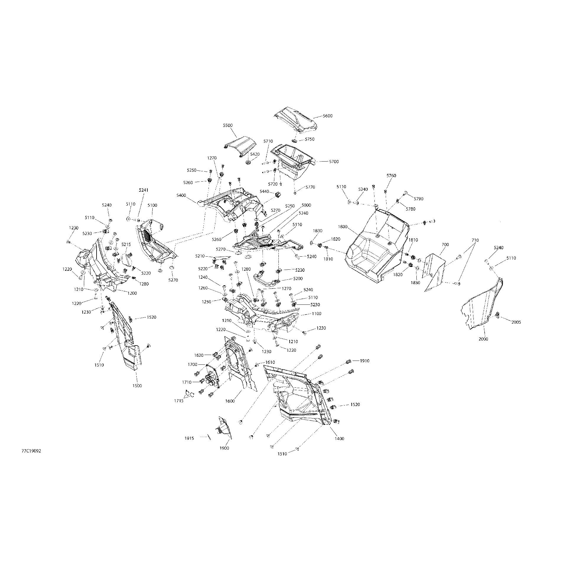 An Image of a Genuine Can-Am Parts Schematic Diagram showing the schematic - CAB INTERIOR MAVERICK MAX - NORTH AMERICA - FRONT UPPER SECTION