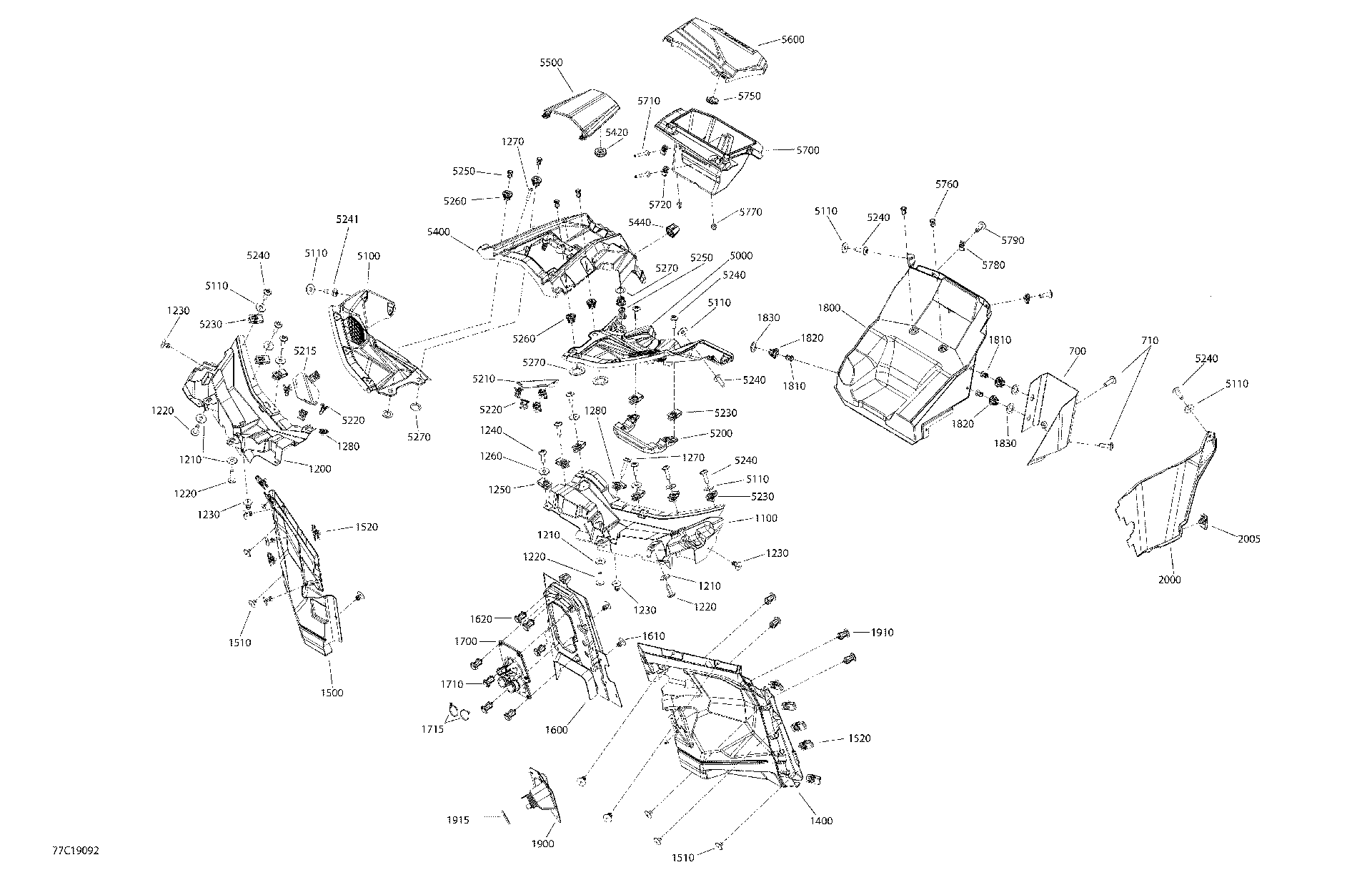 An Image of a Genuine Can-Am Parts Schematic Diagram showing the schematic - CAB INTERIOR MAVERICK MAX - NORTH AMERICA - FRONT UPPER SECTION