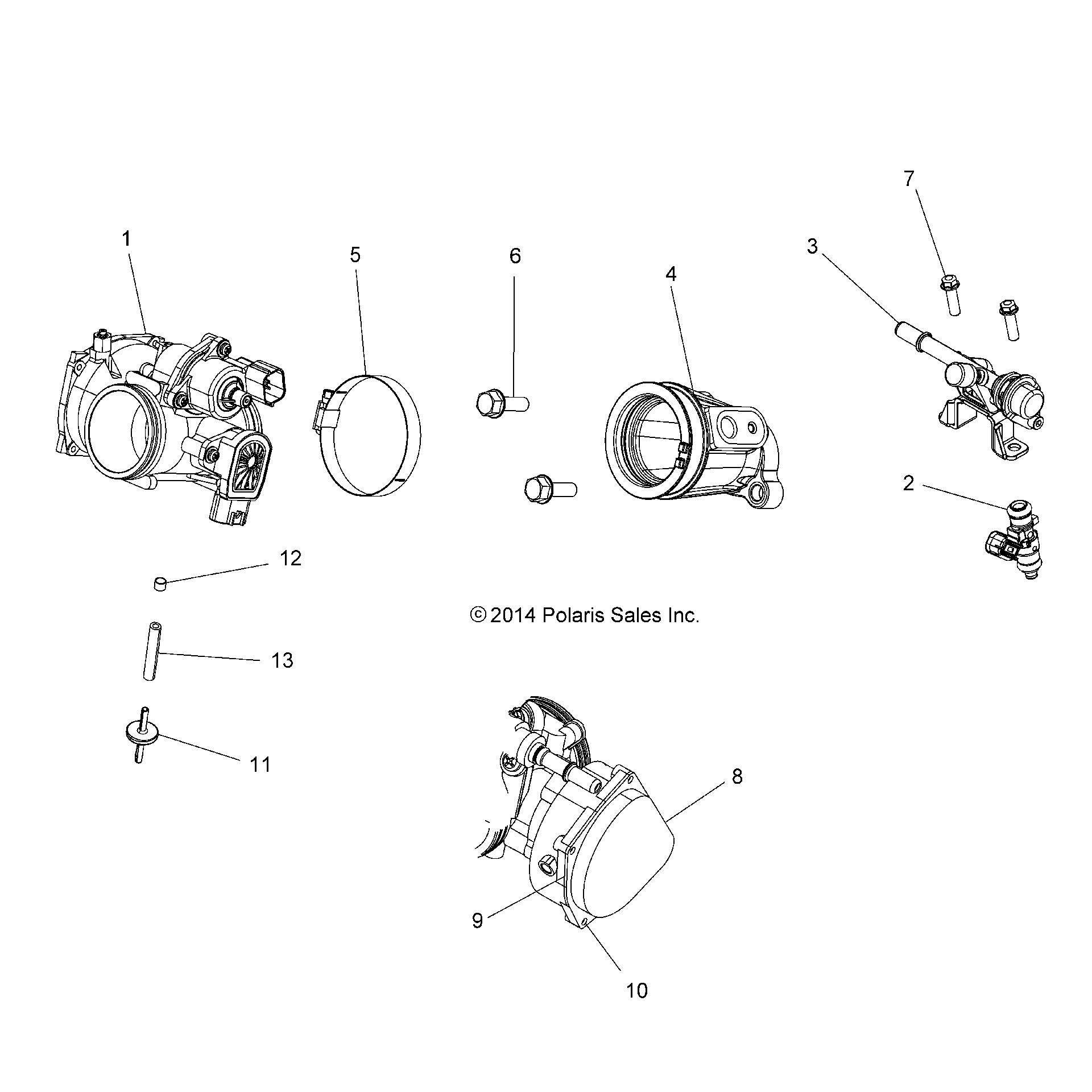An Image of a Genuine Polaris Parts Schematic Diagram showing the schematic - ENGINE: THROTTLE BODY and FUEL RAIL - 2017 POLARIS SPORTSMAN 570 EFI