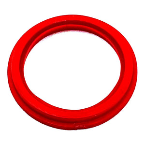 Red circular rubber weather seal ring with smooth finish and uniform thickness.