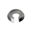 Silver metal spring retainer with circular shape and open slot, 2.5-inch diameter.