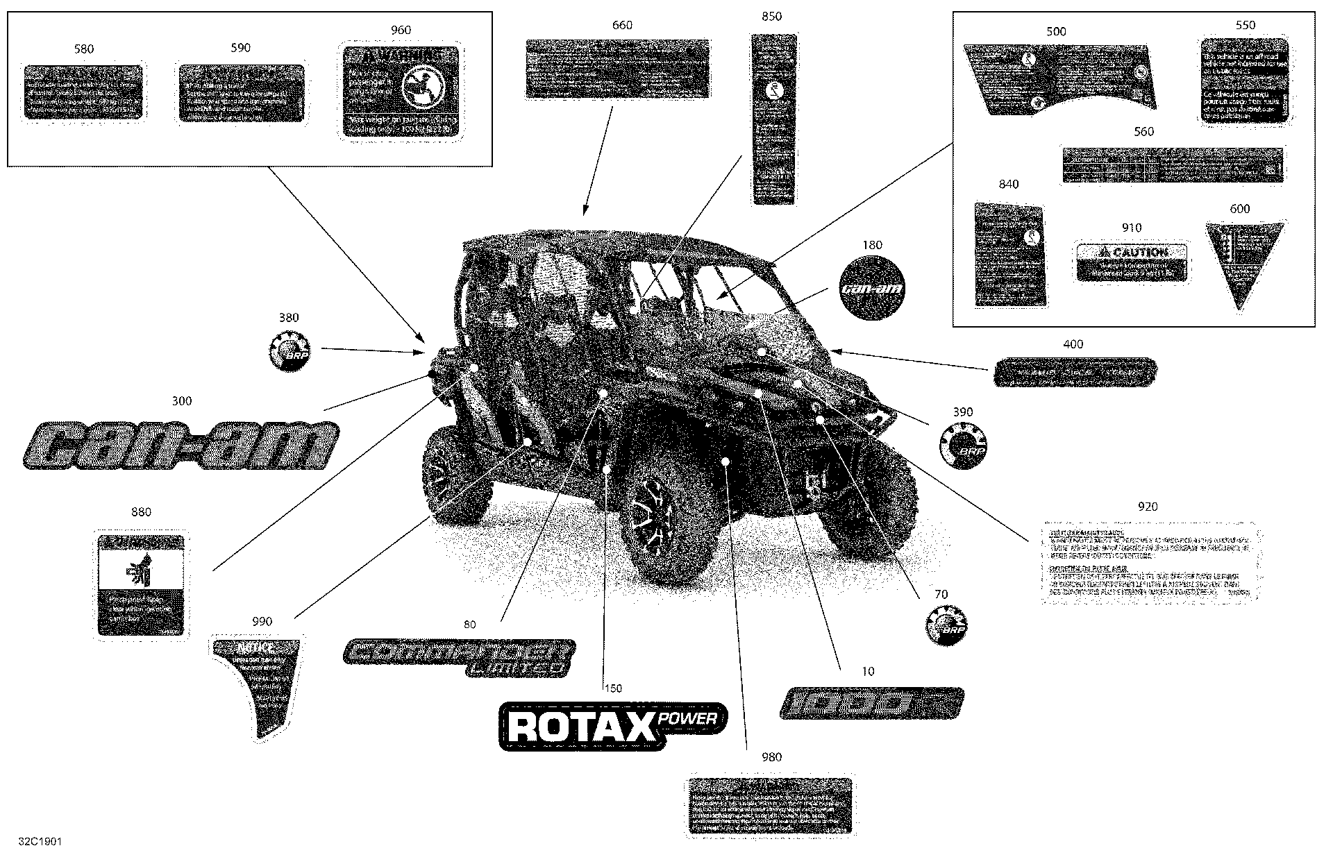 An Image of a Genuine Can-Am Parts Schematic Diagram showing the schematic - DECALS - 1000R - LTD