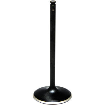 The Polaris Exhaust Valve 29.21 mm Standard by Kibblewhite is a black metal valve with a flat round base and long narrow stem, crafted from corrosion-resistant EV8 stainless steel for durability and shown upright on a white background.