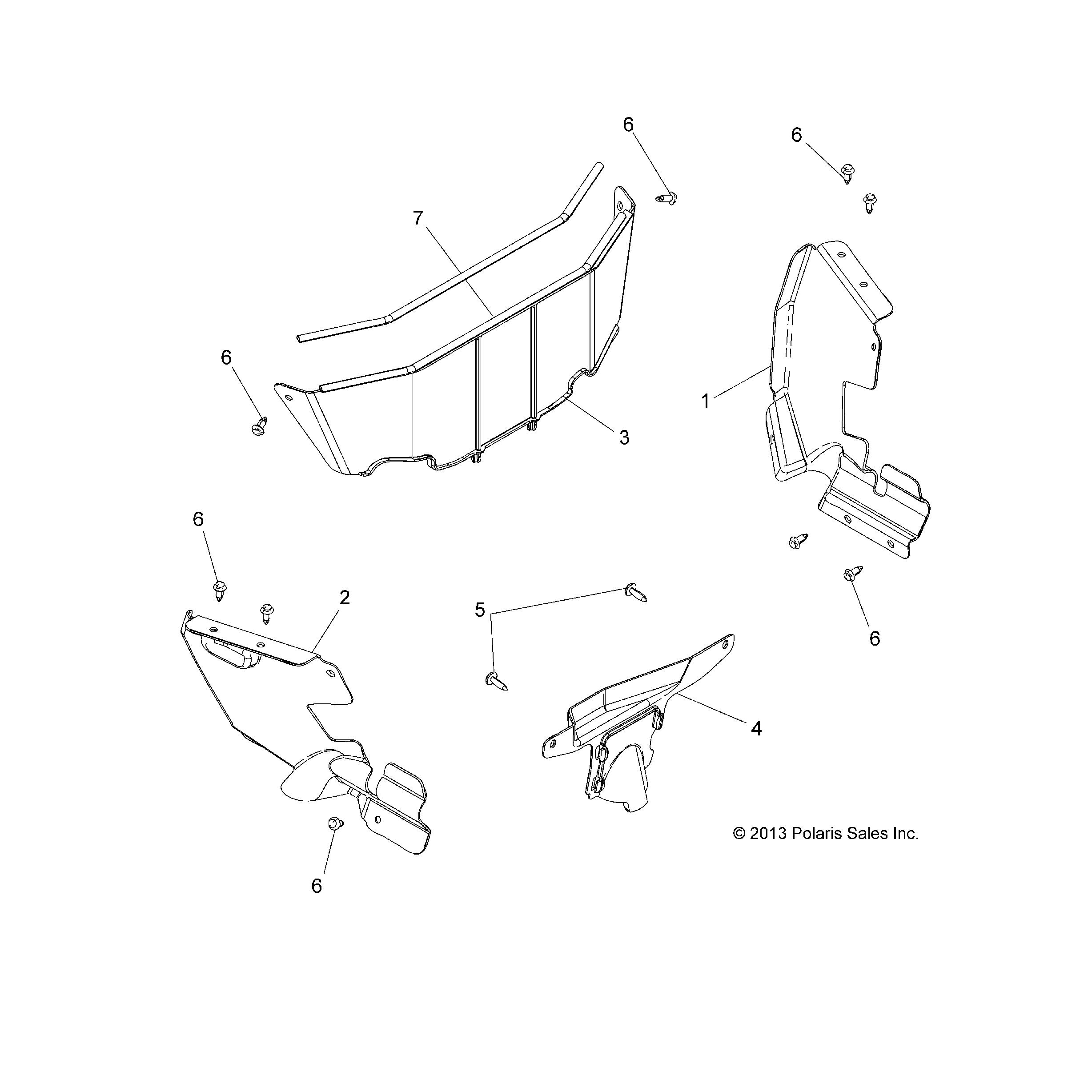 An Image of a Genuine Polaris Parts Schematic Diagram showing the schematic - BODY: SPLASH SHIELDS - 2016 POLARIS ACE 325 EFI