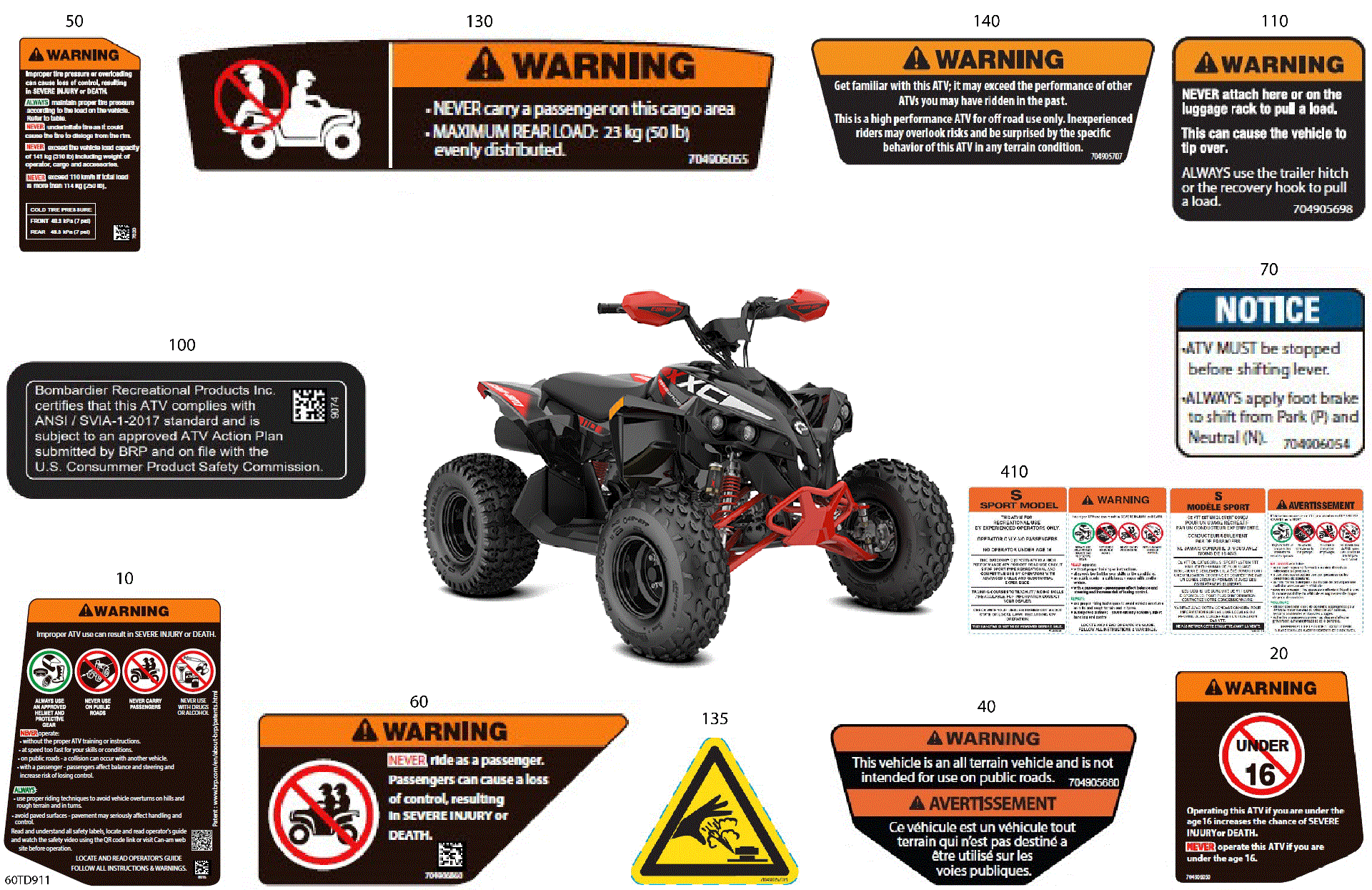 An Image of a Genuine Can-Am Parts Schematic Diagram showing the schematic - BODY - WARNING DECALS