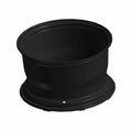 Matte black cast rear wheel rim, 14x8, deep dish design, smooth finish.