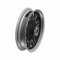 Black 16x3.5 cast aluminum front motorcycle wheel with silver outer rim and multi-spoke design.