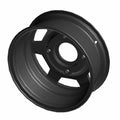 Matte black 14x6 cast beadlock off-road rim with five-spoke design and central hub holes.