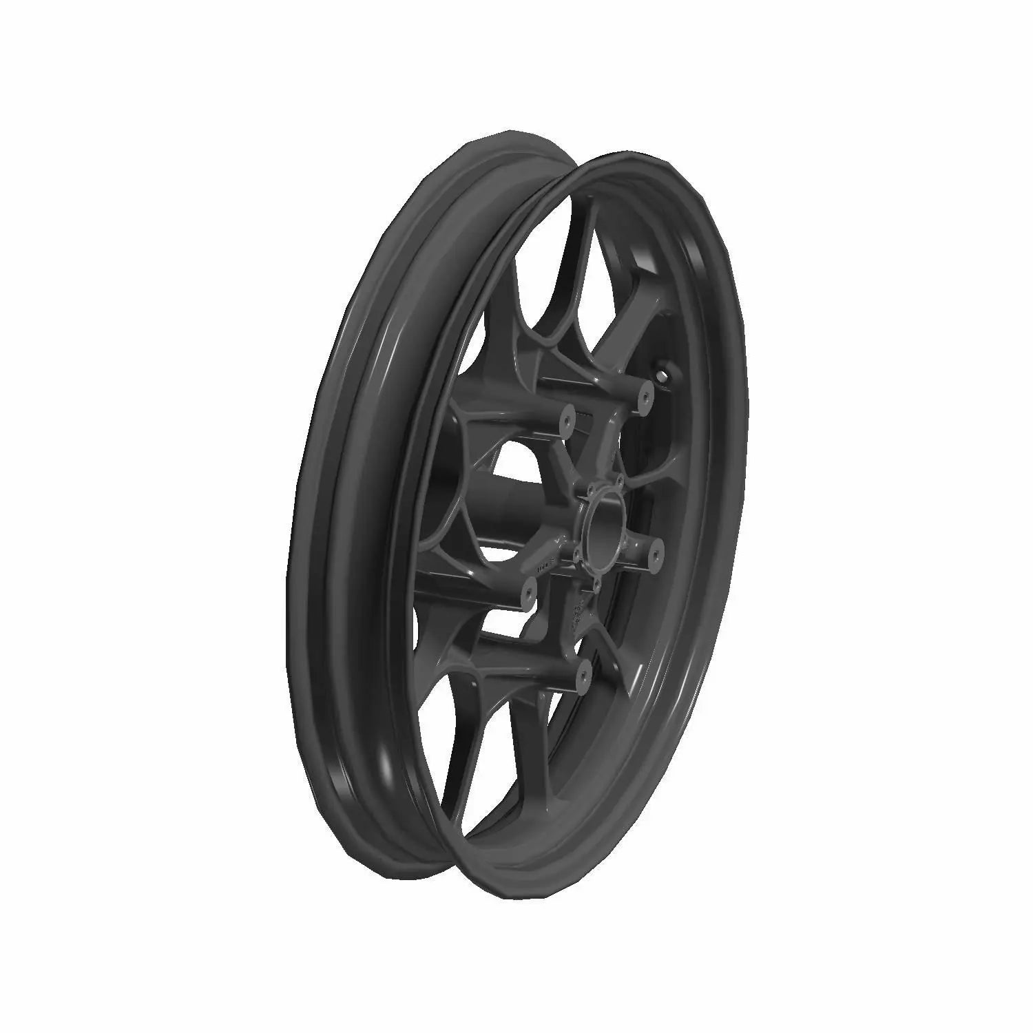 Black cast front wheel with 19x3.0 size and spoked design for motorcycle use.