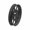 Black cast front wheel with 19x3.0 size and spoked design for motorcycle use.