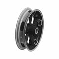 16-inch black cast motorcycle front wheel with six-spoke design and polished rim edge.