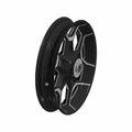 Black 19x3.5 cast front motorcycle wheel with silver accents and central hub.