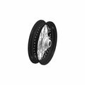 Black 16x3.0 front motorcycle wheel with silver hub and silver spokes.