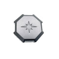 Black and silver octagonal rim cap with embossed Polaris star logo in center.