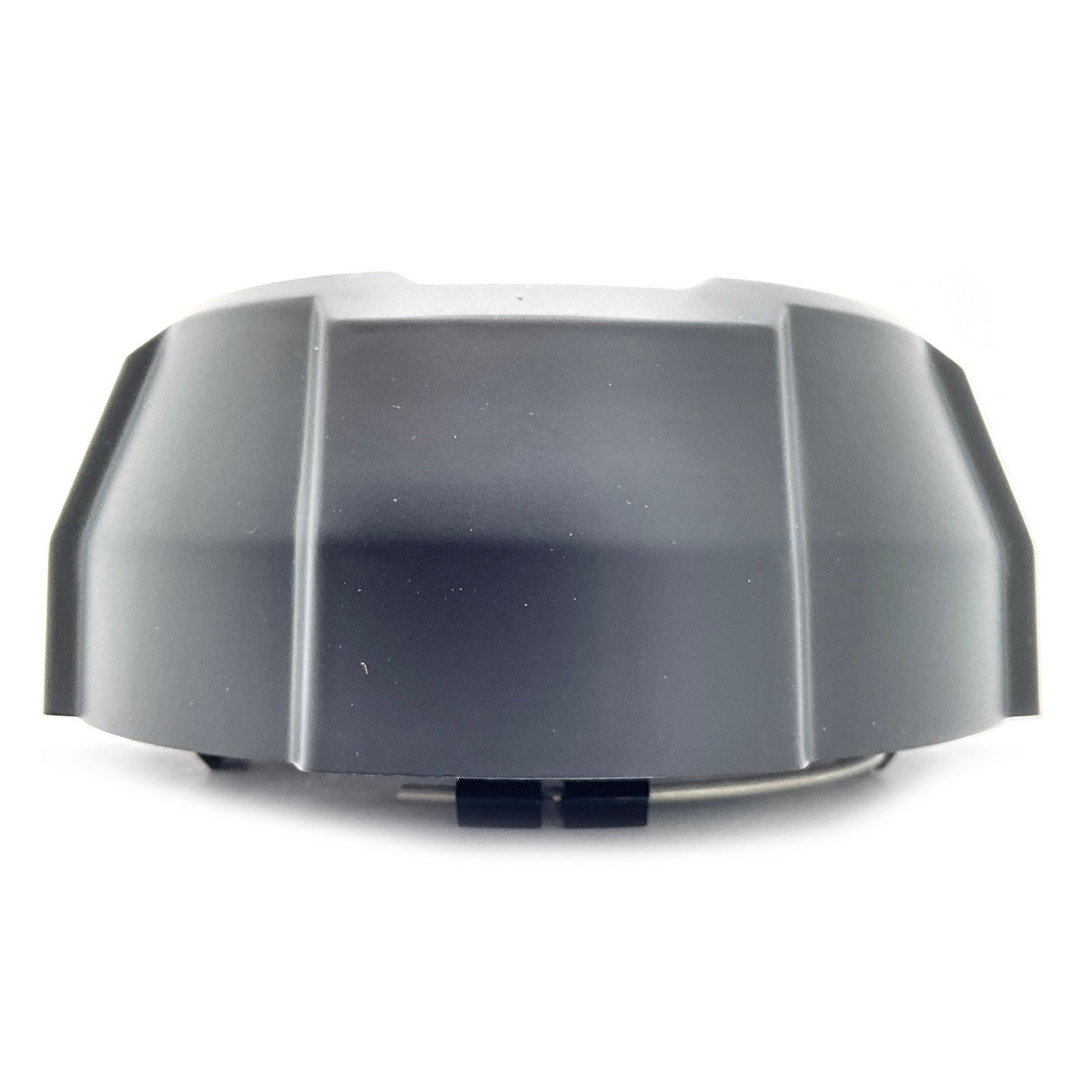 Black plastic rim cap with a slightly domed shape and a smooth matte finish.