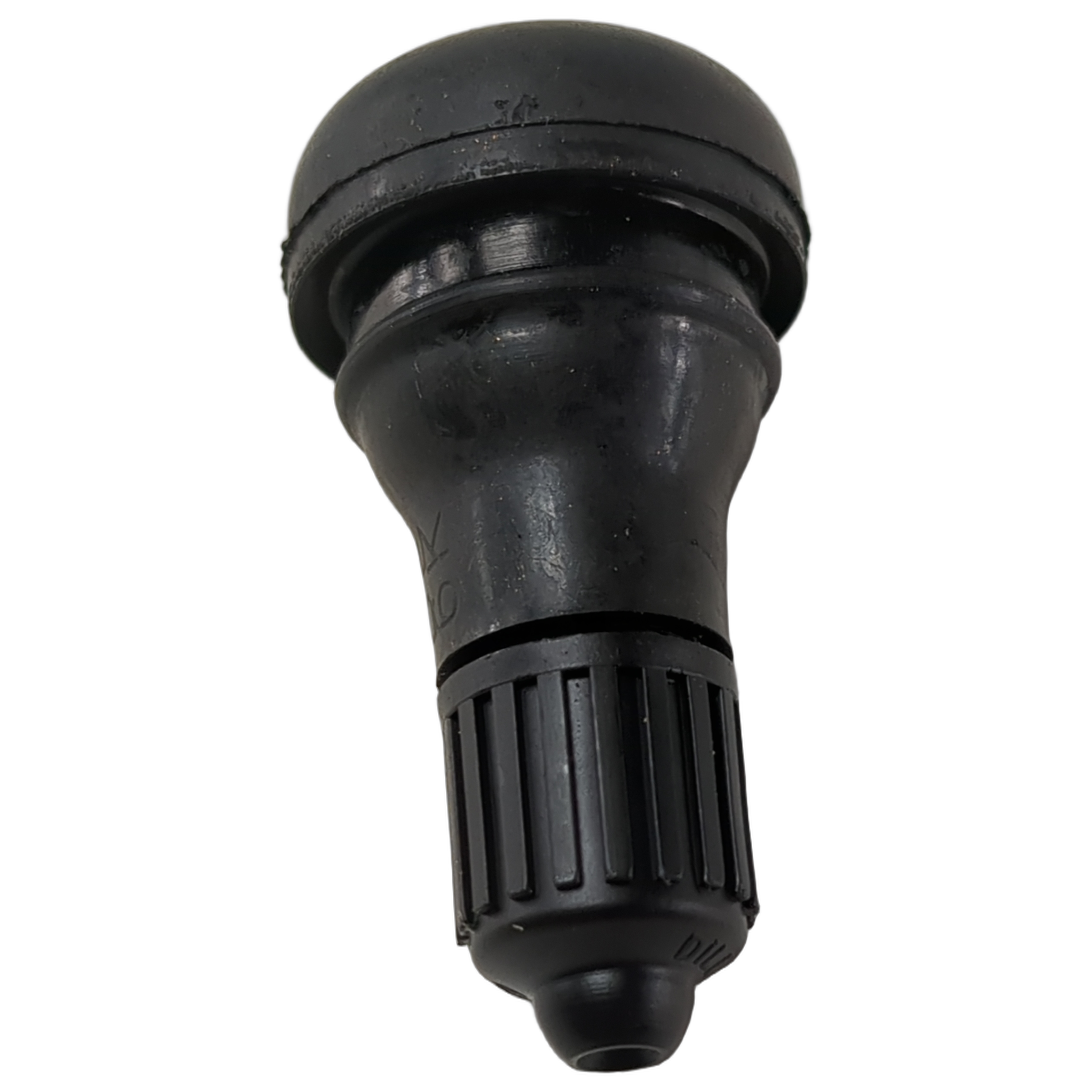 Black rubber Polaris valve stem with grooved cylindrical base and rounded top cap.