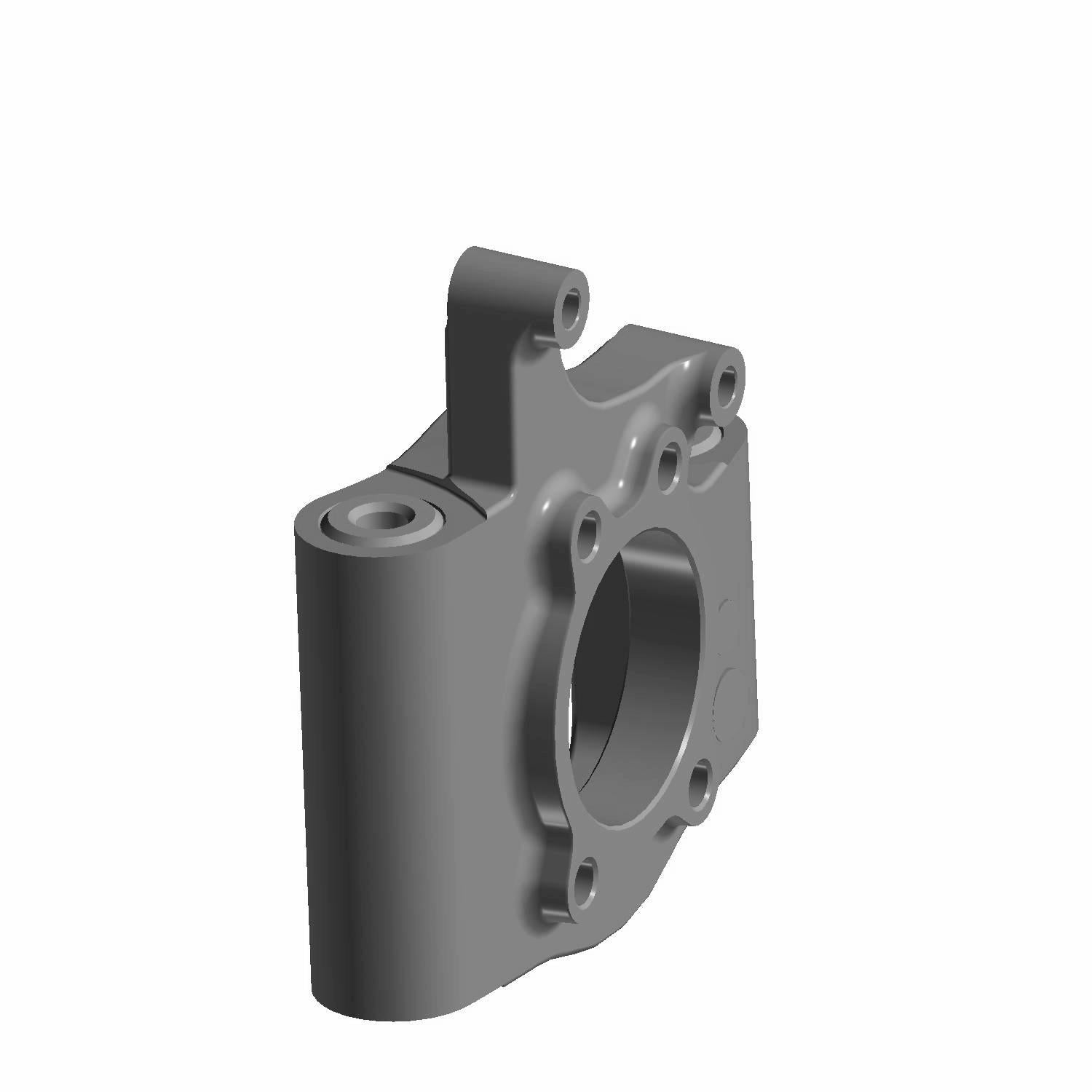 Gray metal carrier bearing bracket with circular mounting hole and multiple bolt holes.