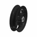 Black rear motorcycle wheel with sturdy spokes and central hub, sized 16x3.5 inches.