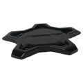 Glossy black star-shaped wheel center cap with raised beadlock design and angular edges.