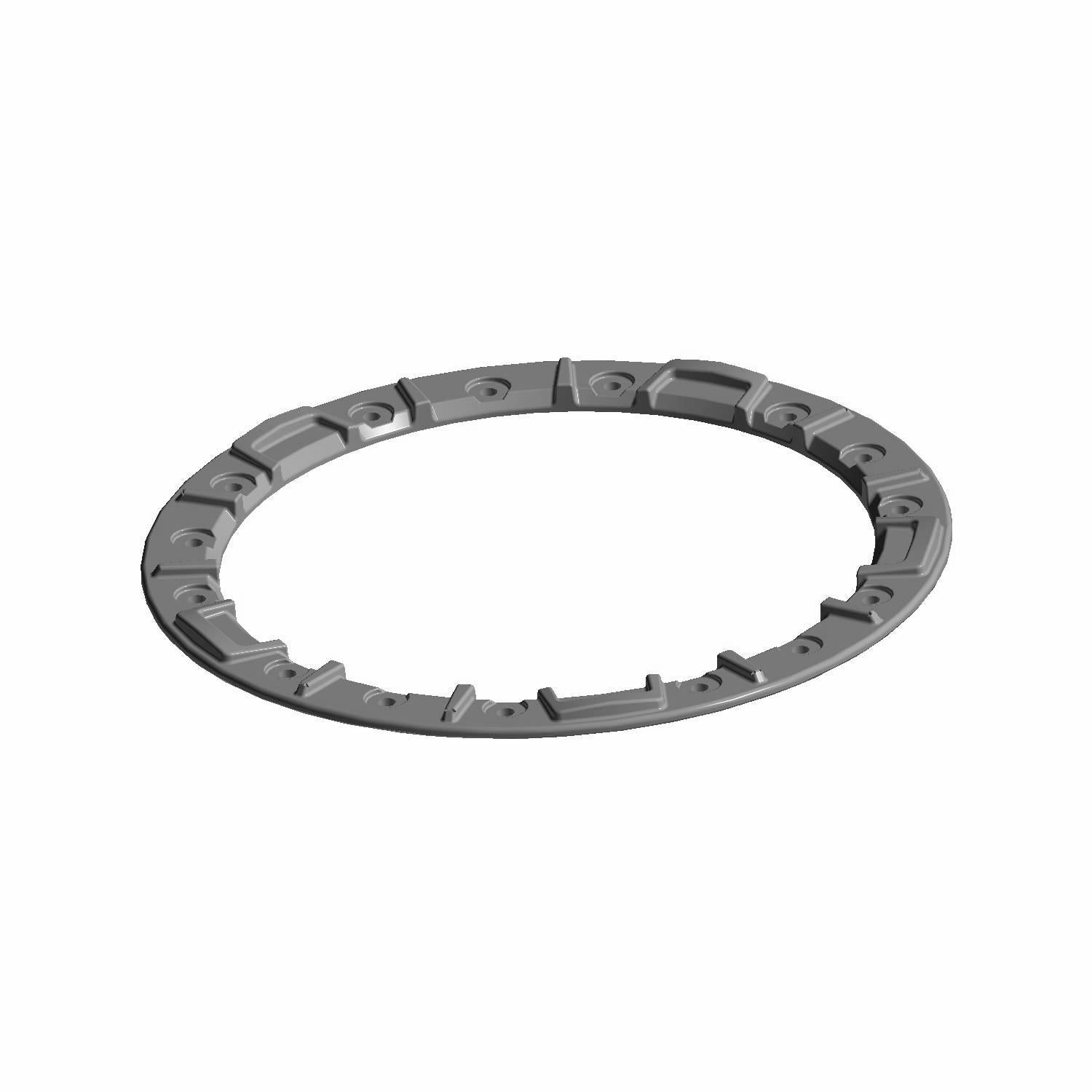Black metal beadlock ring with evenly spaced mounting holes and ridged outer edge.