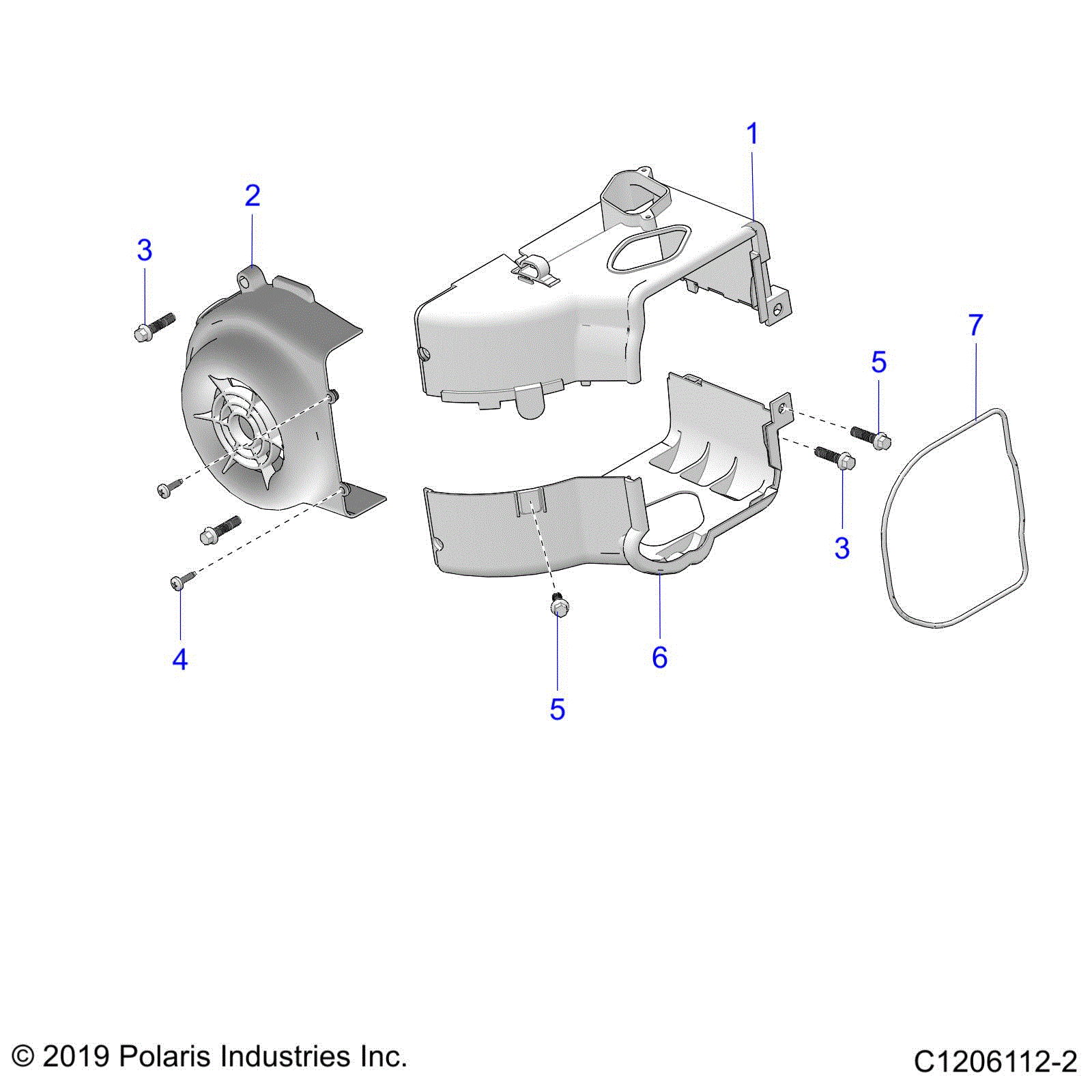 An Image of a Genuine Polaris Parts Schematic Diagram showing the schematic - ENGINE: FAN COVER AND SHROUD - 2025 POLARIS OUTLAW 70