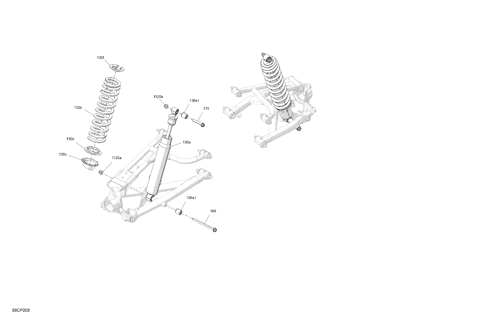 An Image of a Genuine Can-Am Parts Schematic Diagram showing the schematic - SUSPENSION - REAR SHOCKS