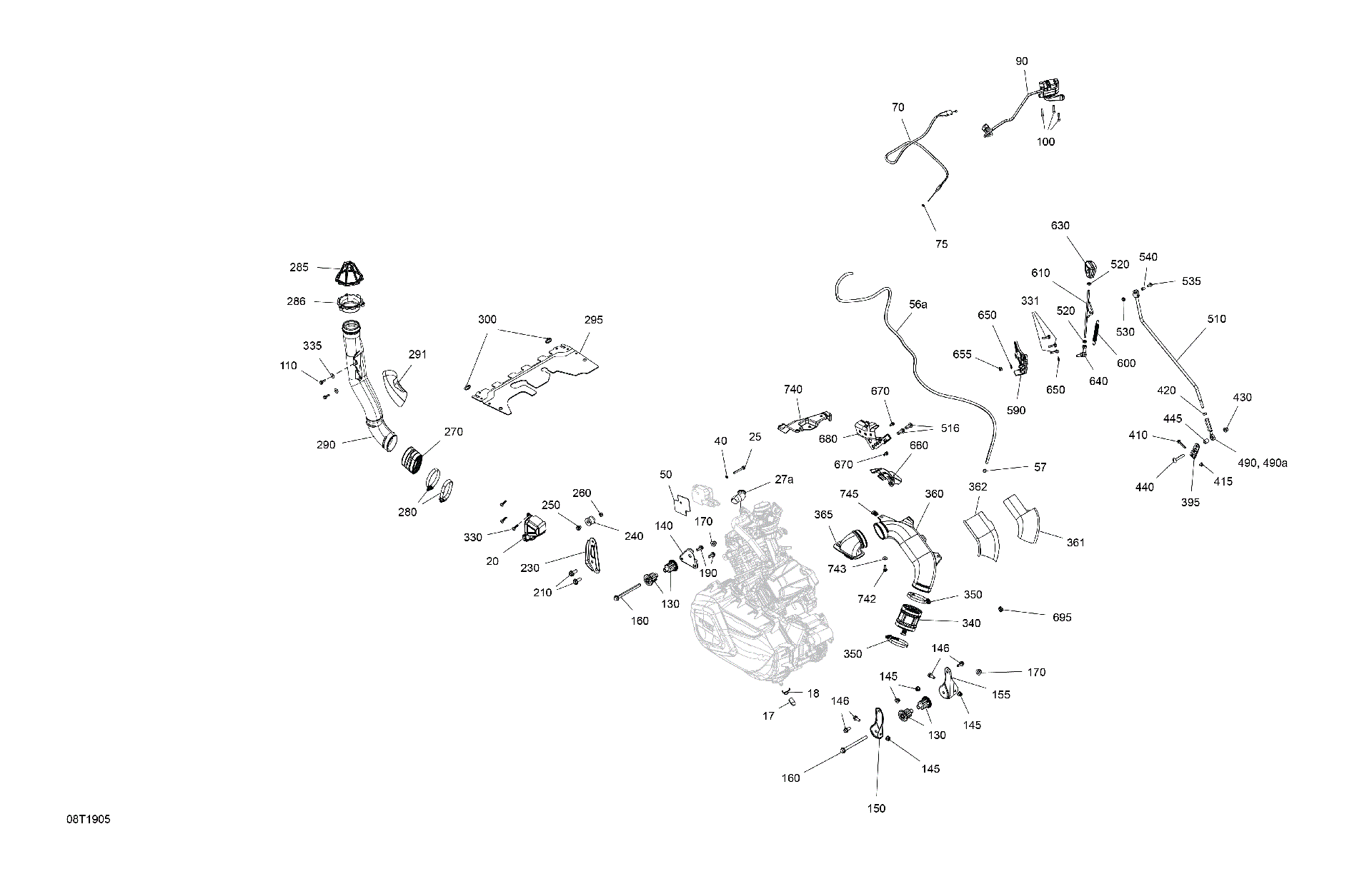 An Image of a Genuine Can-Am Parts Schematic Diagram showing the schematic - ENGINE - 650 EFI - EXCEPT X MR