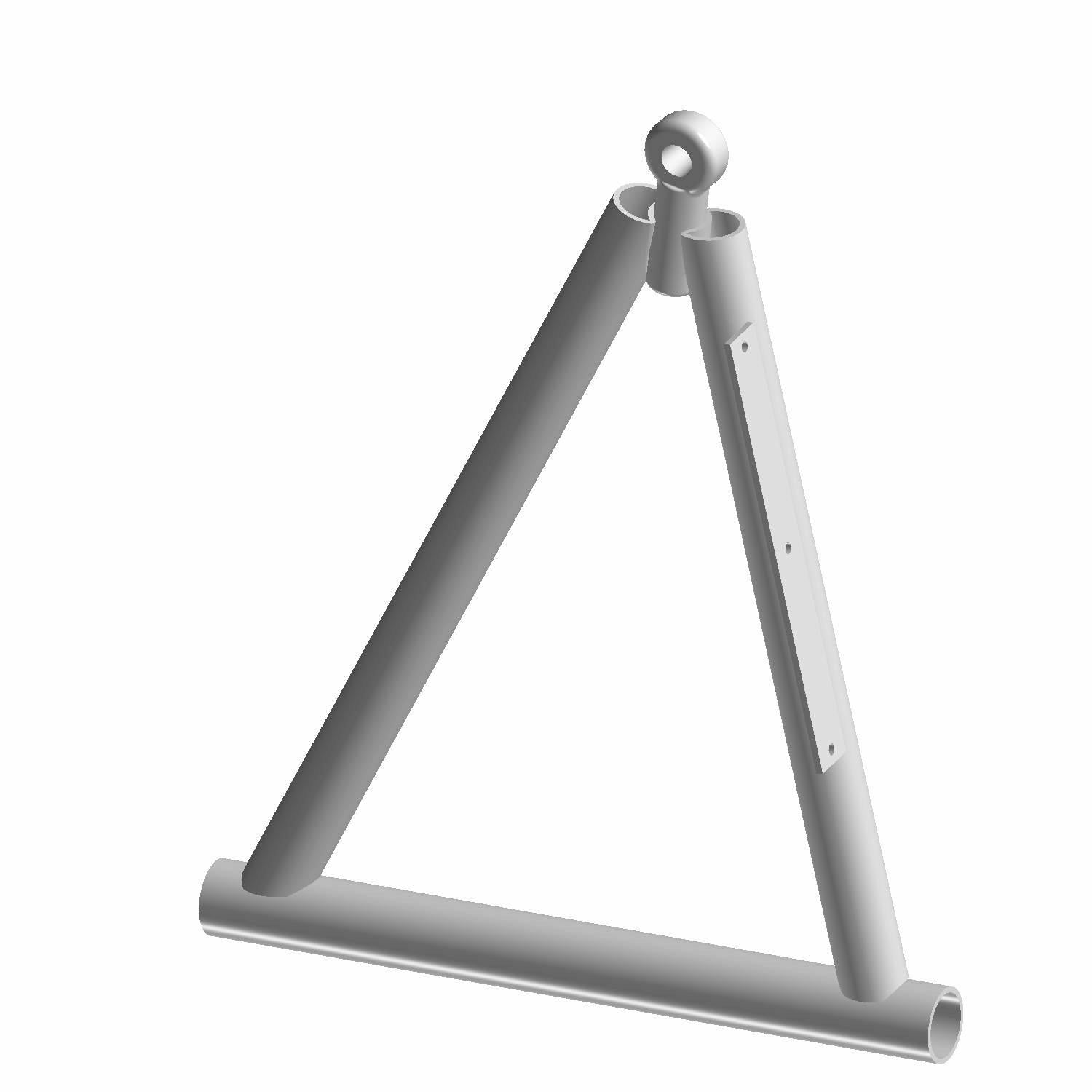 Black metal triangular A-arm with rounded welds and mounting points for Polaris UTV.