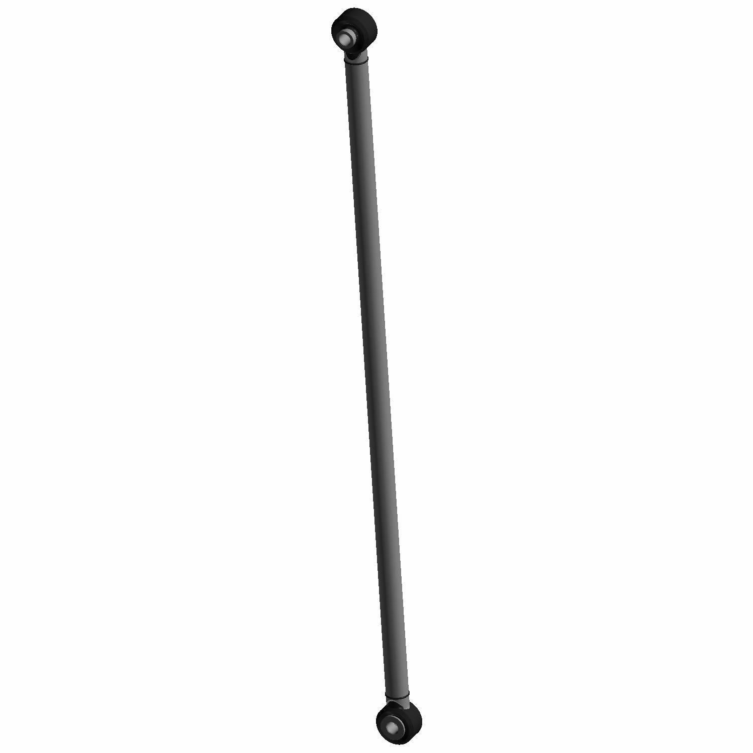 Black metal radius rod with cylindrical bushings at both ends for offroad vehicle suspension.