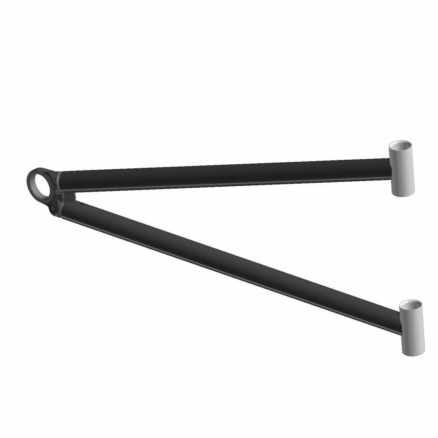 Matte black metal front lower A-arm with cylindrical silver mounting ends for Polaris UTV.