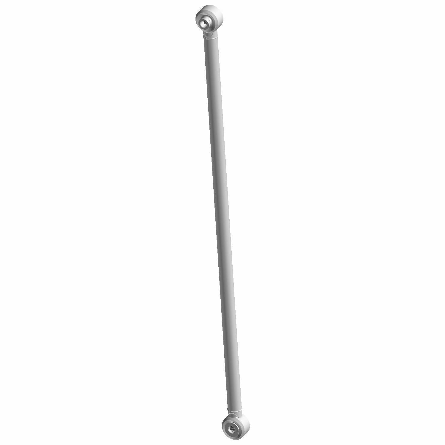 Silver metal radius rod with spherical rod ends on both sides, slim cylindrical shape.