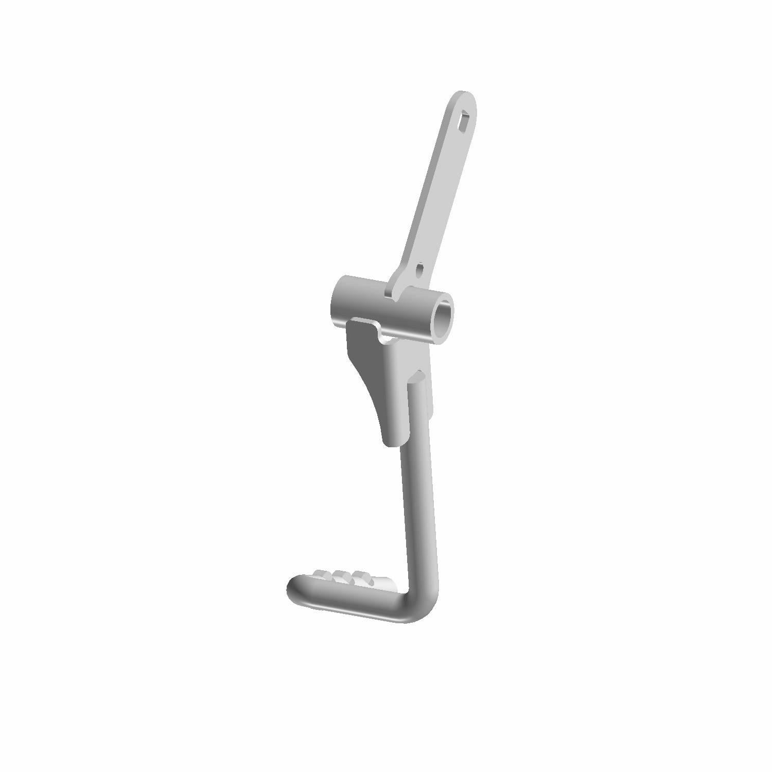 Matte black metal shift lever with elongated mounting arm and textured foot pedal.