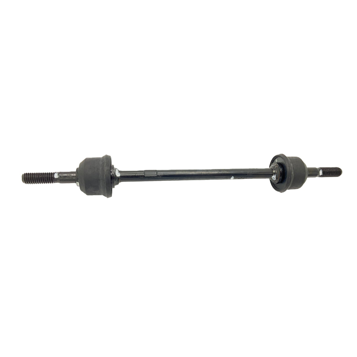 Black metal stabilizer bar linkage with rubber bushings and threaded ends for Polaris Ranger models.