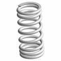 Black coiled metal rear shock spring for motorcycle suspension.