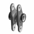 Gray metal rocker arm with two mounting holes and a cylindrical pivot bearing.