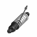 Black and silver motorcycle rear shock absorber with coil spring and mounting eyelets.