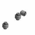 Set of three black metal rear steering knuckle bushings with rubber inserts for offroad vehicles.