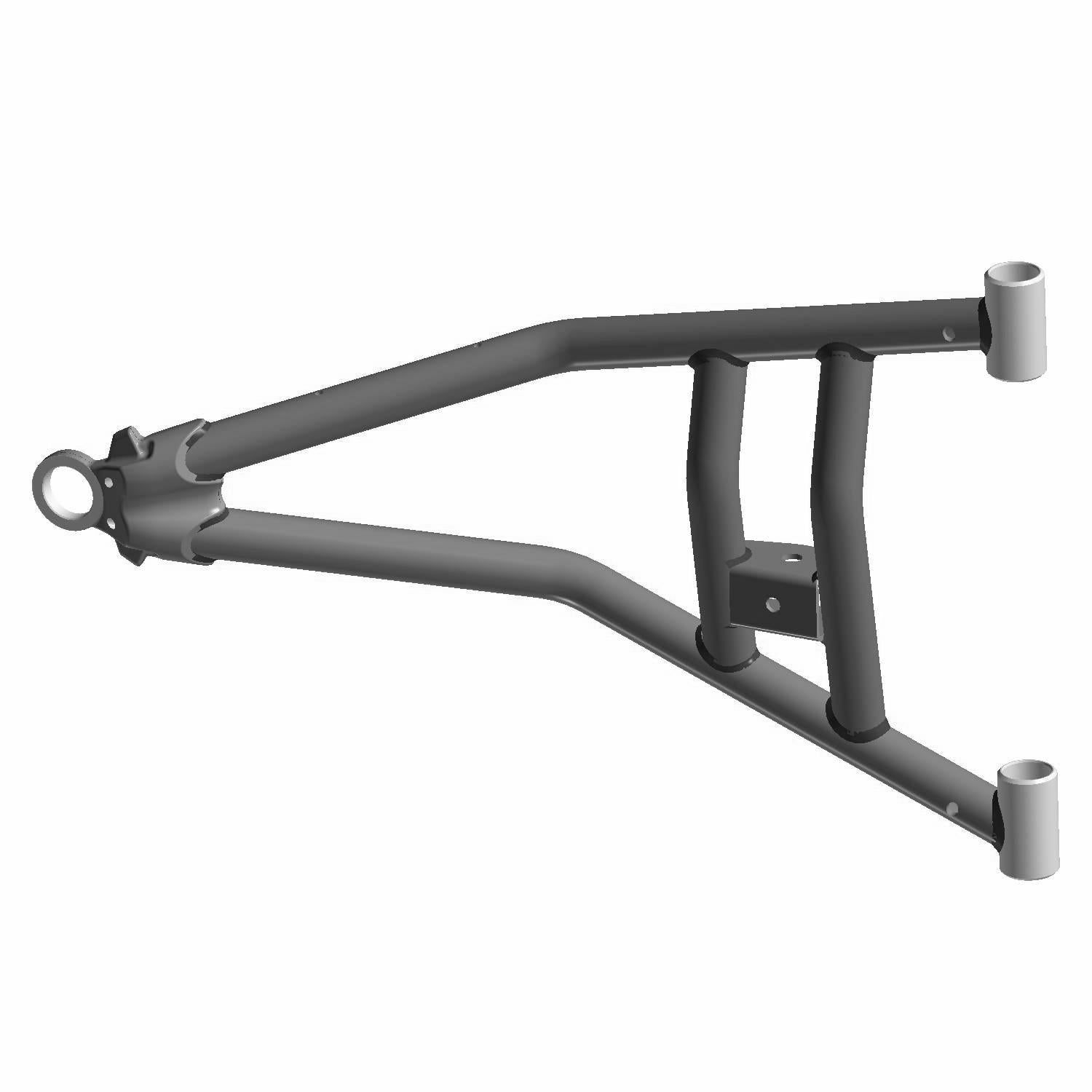 Black metal front lower right A-arm with tubular construction for Polaris UTV suspension.