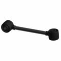 Black metal stabilizer bar linkage with cylindrical bushings on both ends.