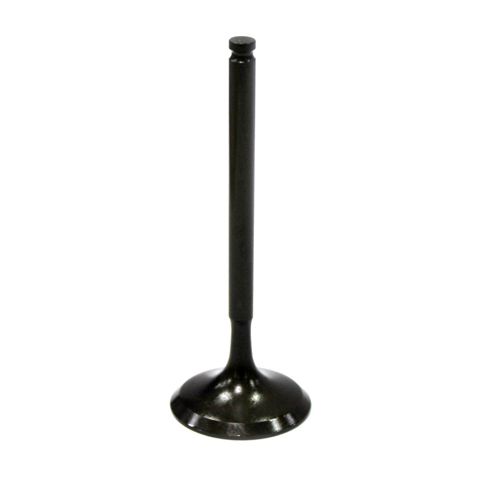 A single Yamaha 450 Exhaust Valve by Bronco, black with a flat circular base and long straight stem, stands upright against a white background.