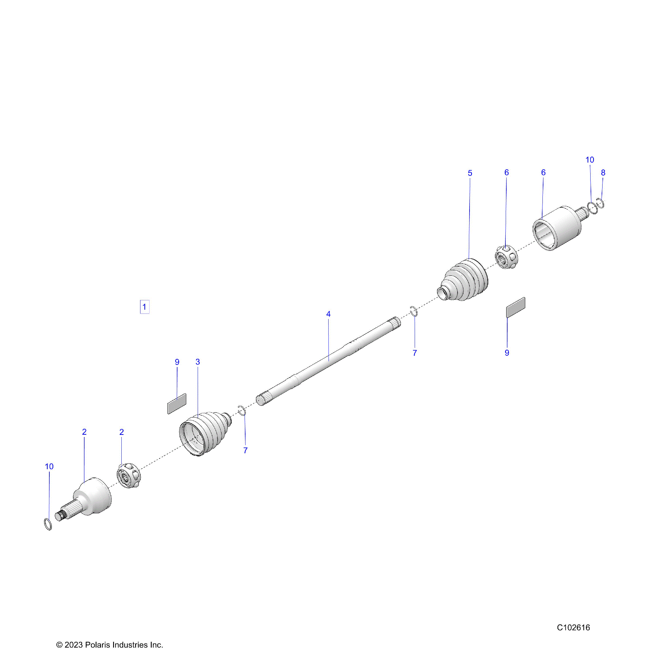 An Image of a Genuine Polaris Parts Schematic Diagram showing the schematic - DRIVE TRAIN: DRIVE SHAFT FRONT - 2025 POLARIS SPORTSMAN 570 6X6 EPS 49S