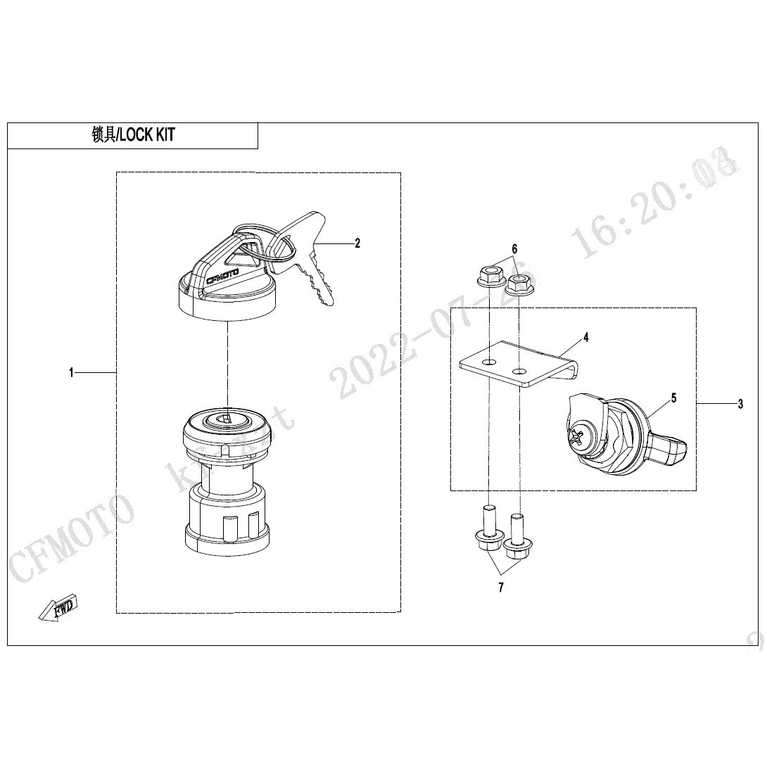 An Image of a Genuine CFMOTO Parts Schematic Diagram showing the schematic - LOCK KIT - 2023 CFMOTO ZFORCE 950 HO Sport
