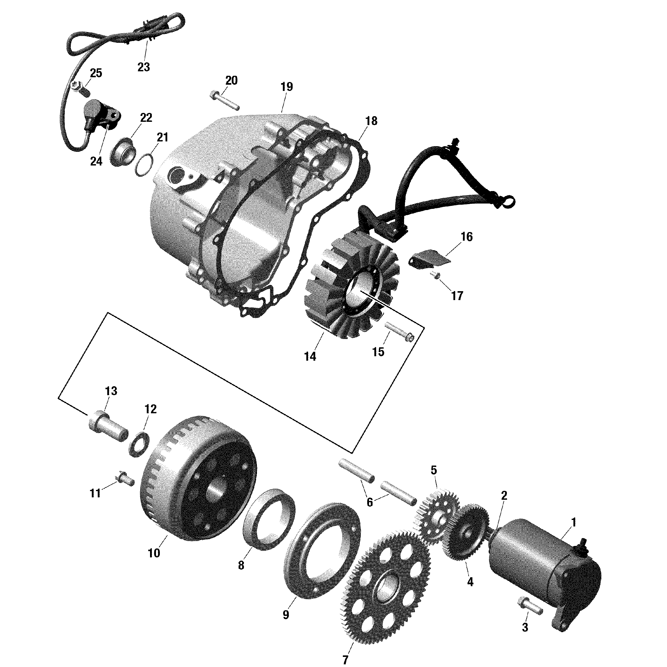 An Image of a Genuine Can-Am Parts Schematic Diagram showing the schematic - ROTAX - MAGNETO AND ELECTRIC STARTER