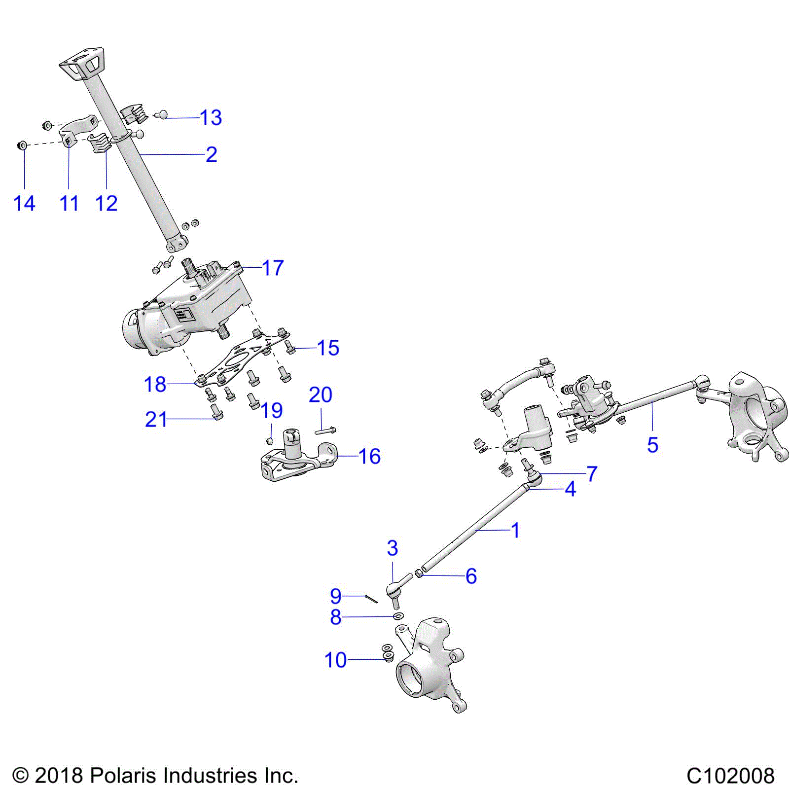 An Image of a Genuine Polaris Parts Schematic Diagram showing the schematic - STEERING: STEERING POST ASM. - 2020 POLARIS SPORTSMAN 850 48" TRAIL