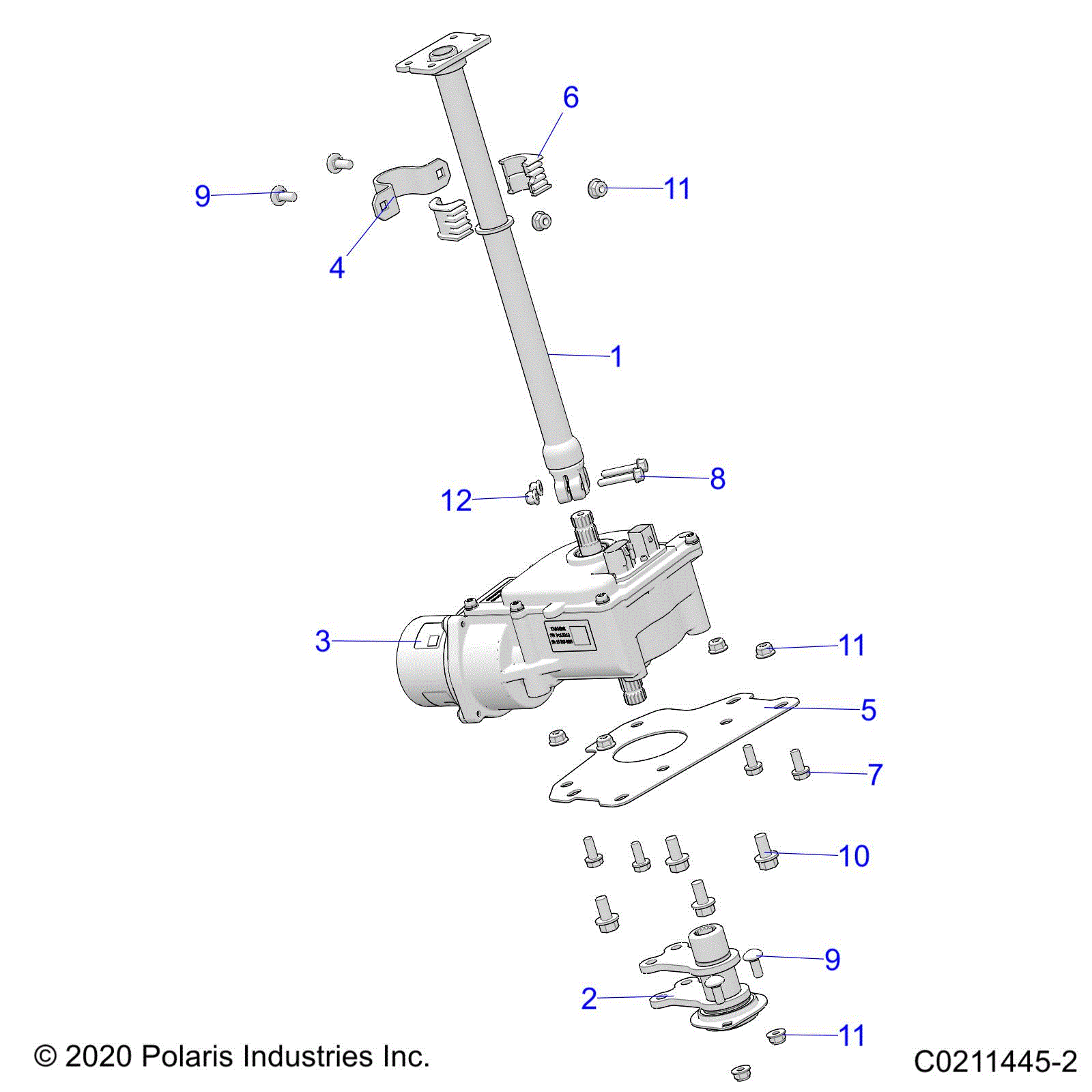 An Image of a Genuine Polaris Parts Schematic Diagram showing the schematic - STEERING: POST and EPS - 2021 POLARIS SPORTSMAN 570 6X6