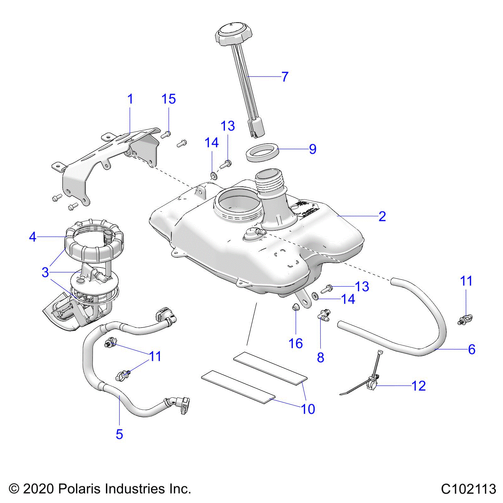 An Image of a Genuine Polaris Parts Schematic Diagram showing the schematic - FUEL SYSTEM: FUEL TANK ASM. - 2022 POLARIS OUTLAW 70