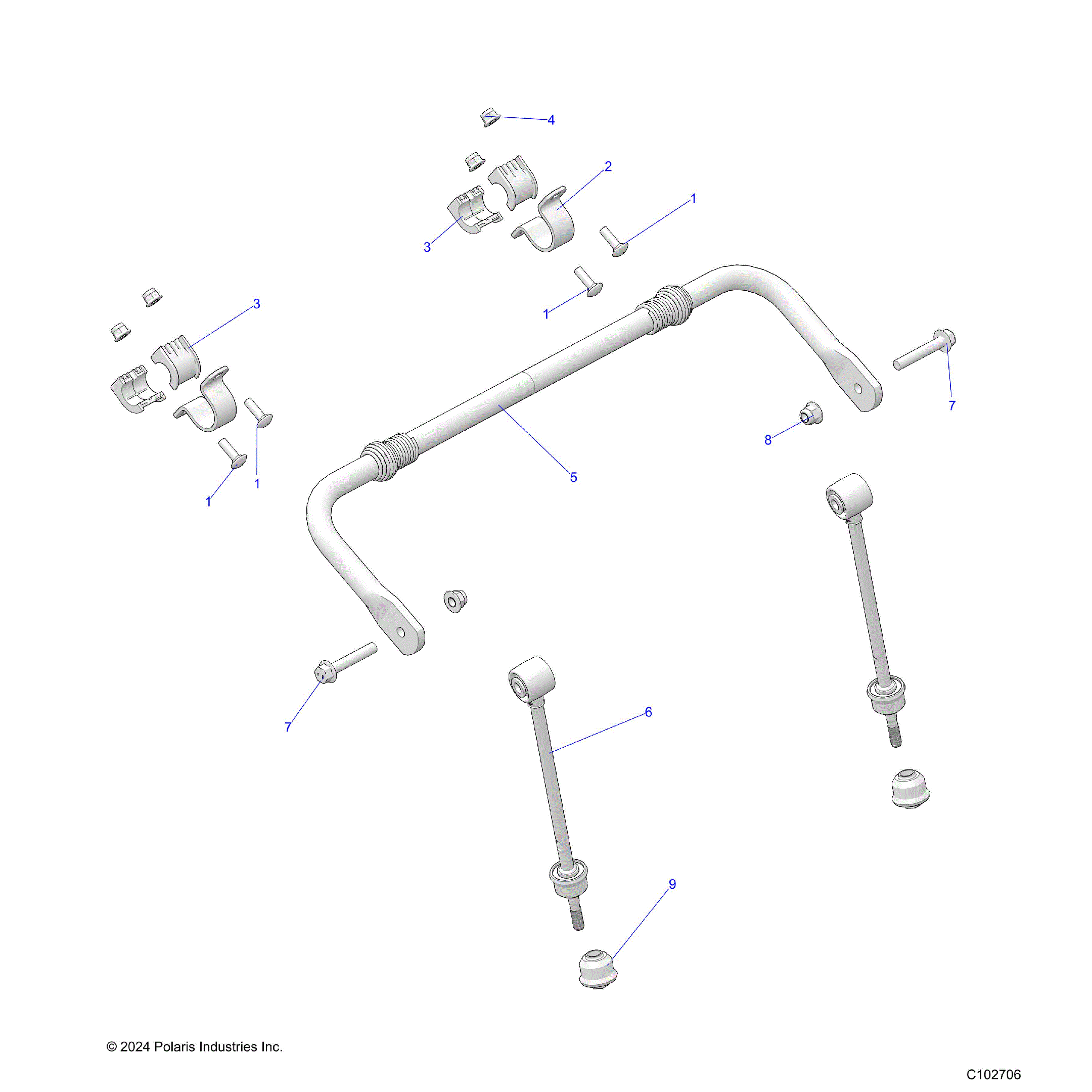 An Image of a Genuine Polaris Parts Schematic Diagram showing the schematic - SUSPENSION: STABILIZER BAR - 2024 POLARIS SCRAMBLER 850 48"