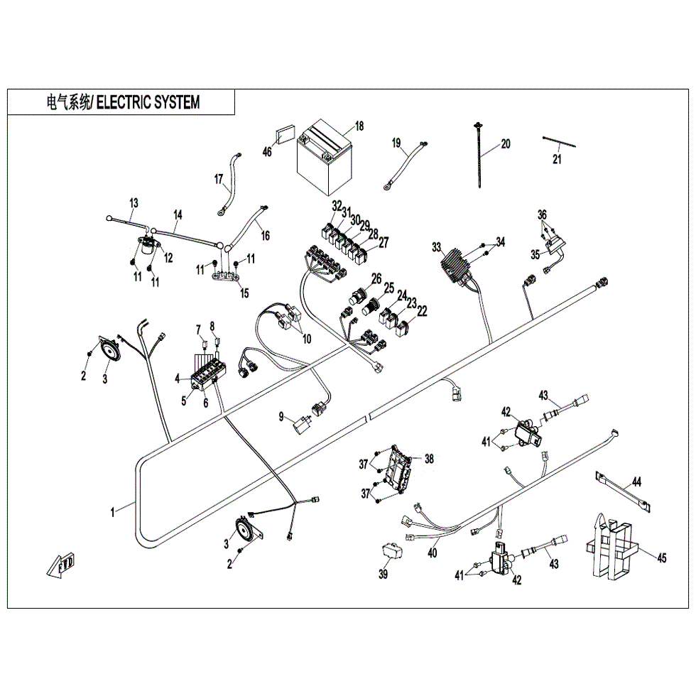 An Image of a Genuine CFMOTO Parts Schematic Diagram showing the schematic - ELECTRIC SYSTEM - 2022 CFMOTO ZFORCE 950 Sport
