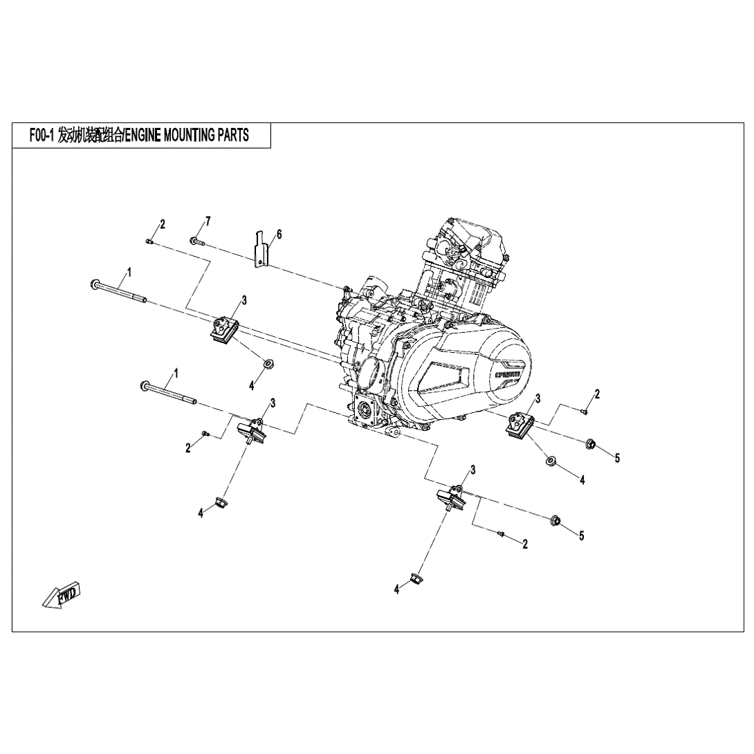 An Image of a Genuine CFMOTO Parts Schematic Diagram showing the schematic - ENGINE MOUNTING PARTS - 2020 CFMOTO UFORCE 500