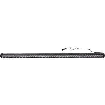 50-inch slim black LED light bar with mounting brackets and wired connector for offroad use.